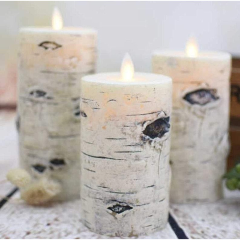 Remote Control Real Looking LED Wax Candles, Rustic Candles 3 Pack in Gift Box / Made from Real Wax Brick Bark Pattern