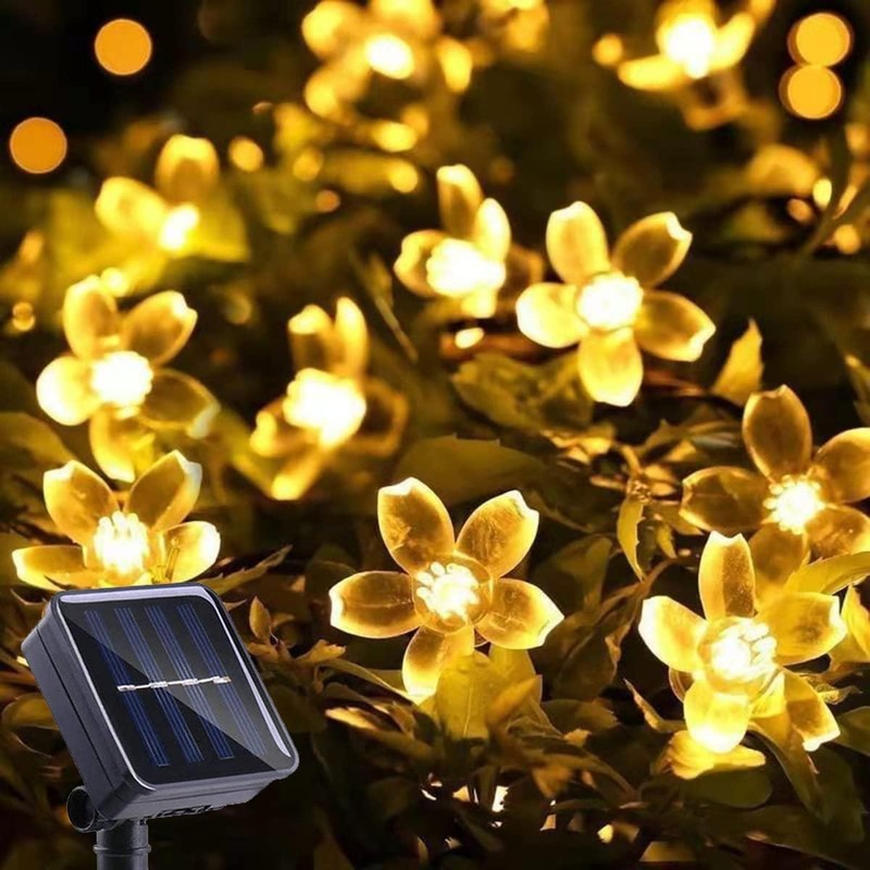 Solar String Flower Lights Outdoor Waterproof 50 LED Fairy Light Decorations for Garden Fence Patio Yard Christmas Tree