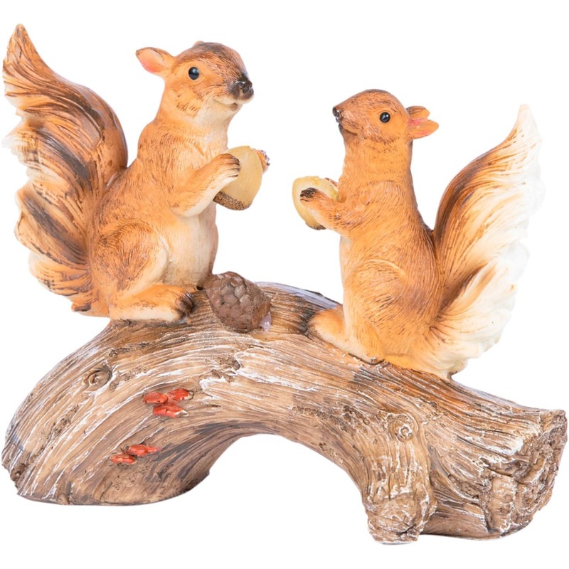Squirrels on a Log Solar Light for Backyard and Outdoor Decor, Squirrels Solar Powered Flickering LED Garden Light