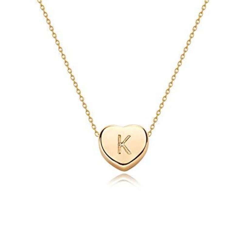 Tiny Gold Initial Heart Necklace-14K Gold Filled Handmade Dainty Personalized Letter Heart Choker Necklace Gift For Women Kids