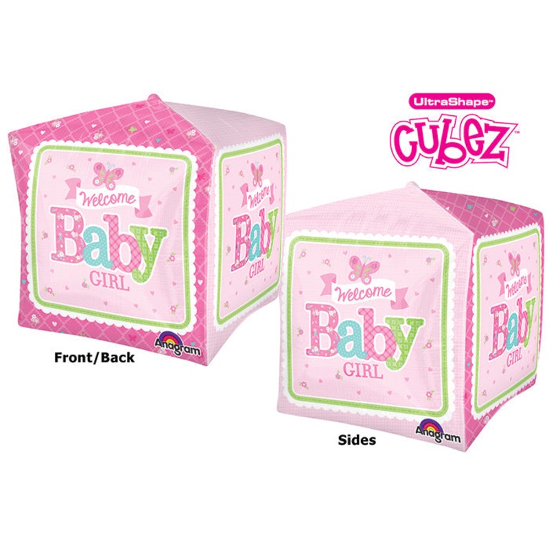 15" Cubez Welcome Baby Girl Butterfly Balloon Packaged