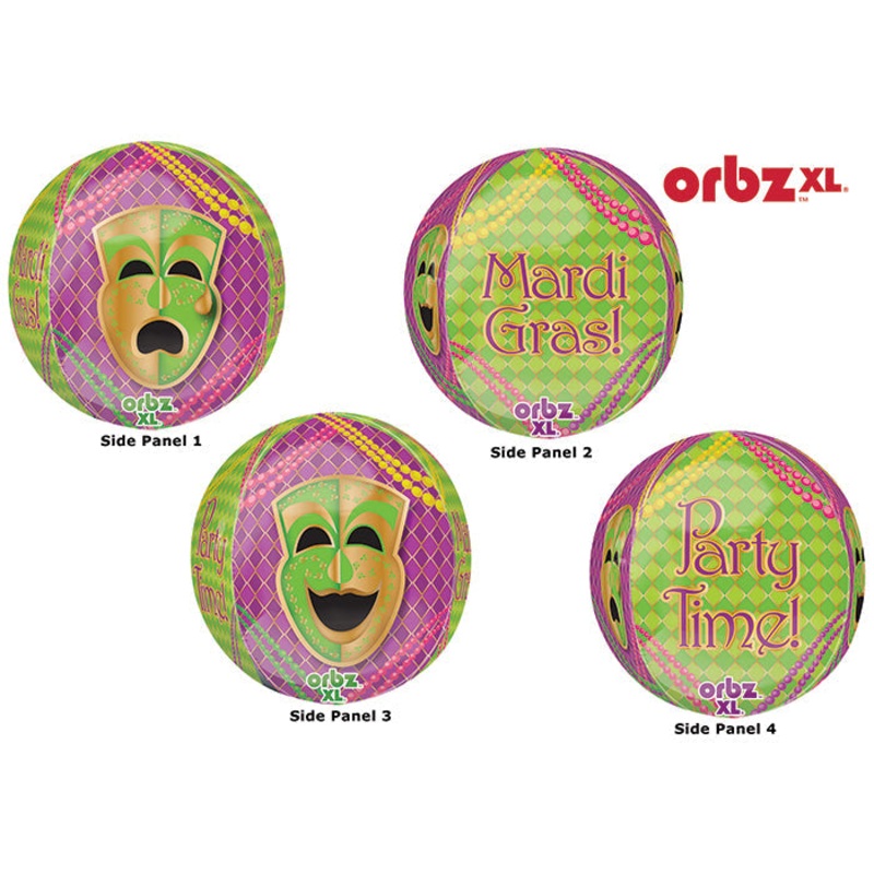 16" Orbz Mardi Gras Party Balloon Packaged