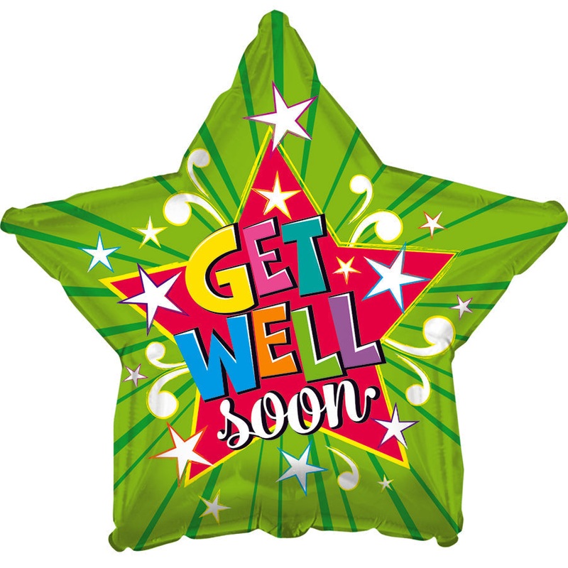 17" Get Well Soon Lime Burst Foil Balloon Packaged