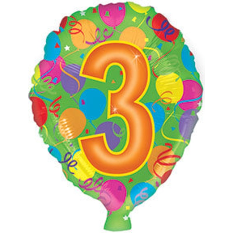 17" Number Shaped "3" Packaged Balloon