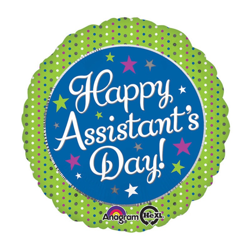 18" Assistant's Day Green & Blue Balloon Packaged