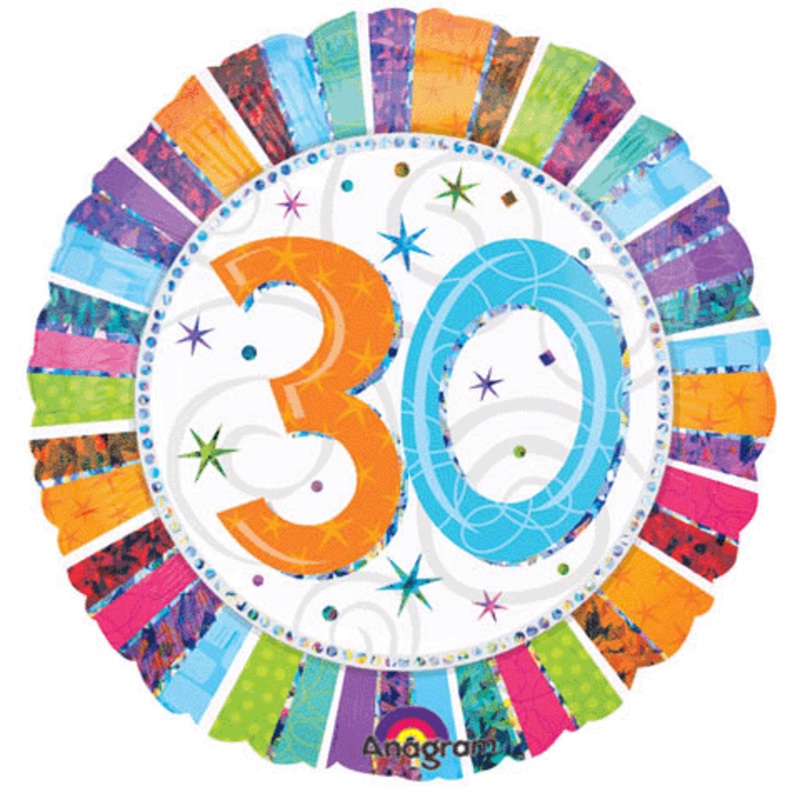 18" Holographic Radiant Birthday 30 Balloon Packaged
