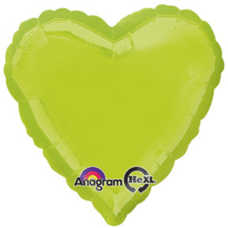 18" Kiwi Green Decorator Heart Packaged Balloon