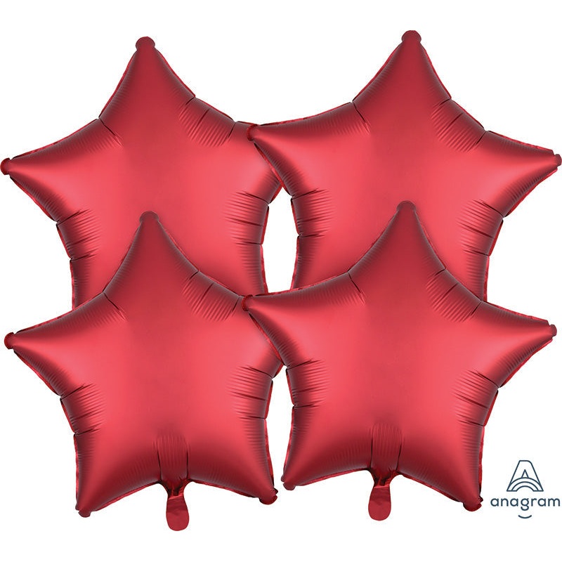18" Satin Luxe (4 Pack) Sangria Stars Foil Balloon
