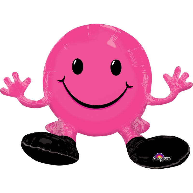 19" Airfill Only Happy Face Pink Balloon Packaged