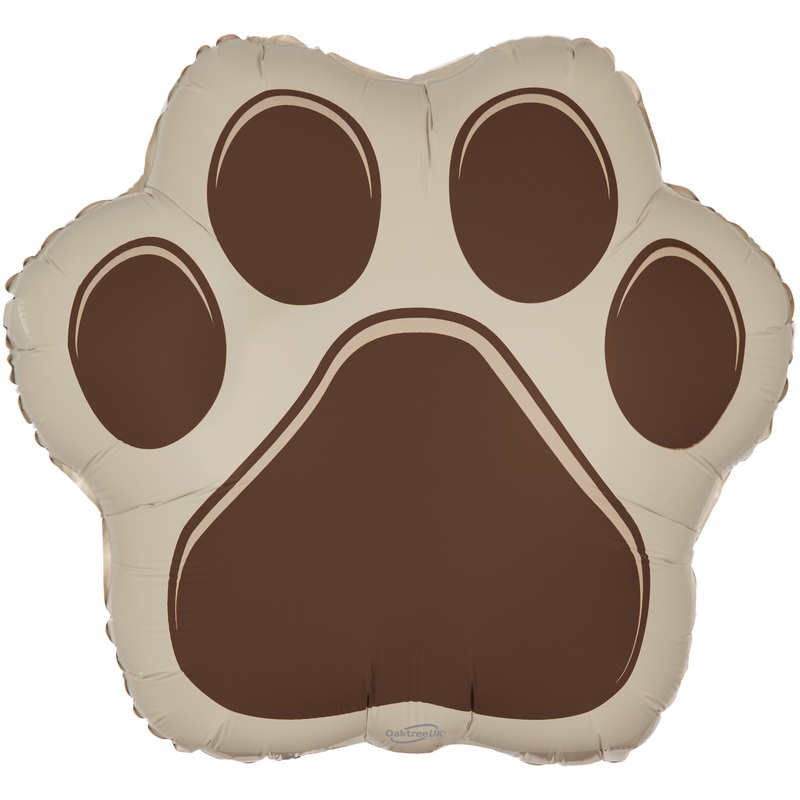 20" Oaktree Brand Paw Print Brown Foil Balloon Packaged