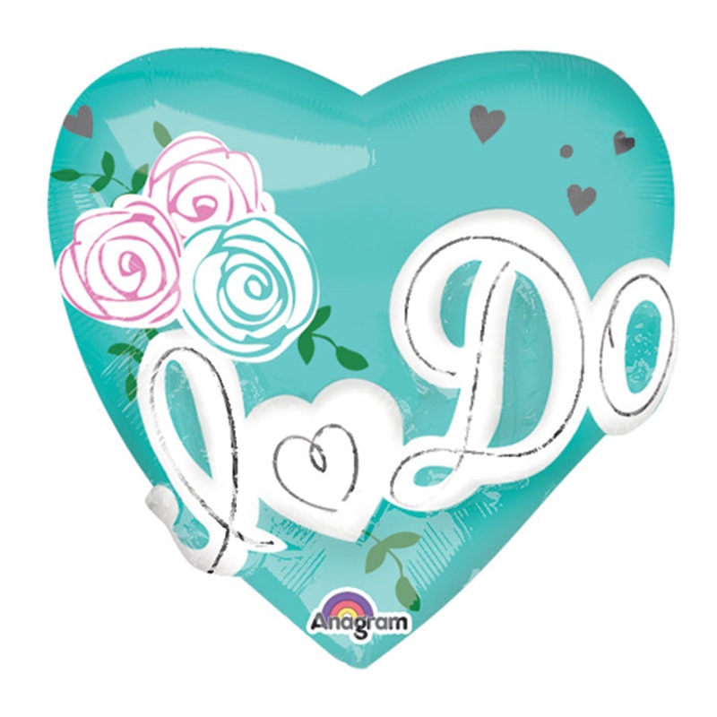 28" Jumbo I Do Heart Tiffany Blue Balloon Packaged