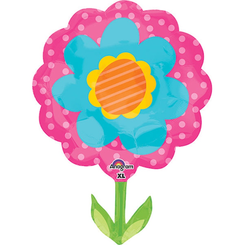 29" Jumbo Spring Flower Pink & Blue Balloon Packaged