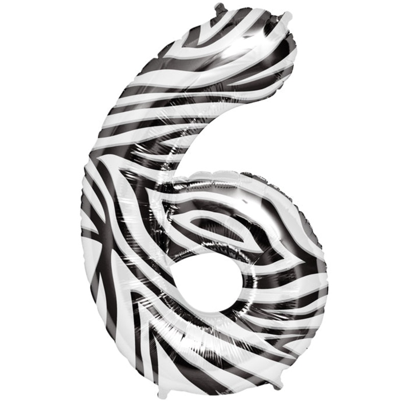 34" Northstar Brand Number 6 - Zebra Packaged Foil Balloon