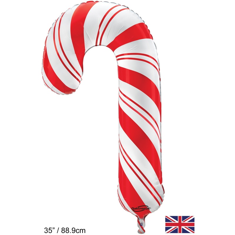35" Red White Candy Cane Metallic Packaged Oaktree Brand Mylar/Foil Balloon