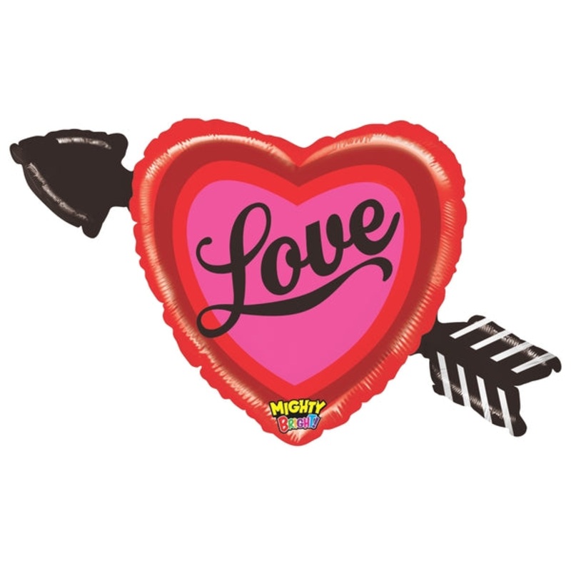 36" Mighty Bright Shape Packaged Mighty Heart with Arrow Balloon