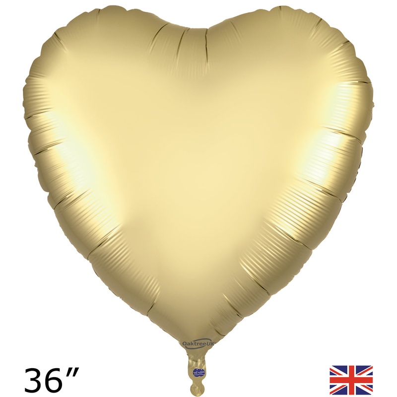36" Pure Gold Heart Packaged Oaktree Brand Mylar/Foil Balloon