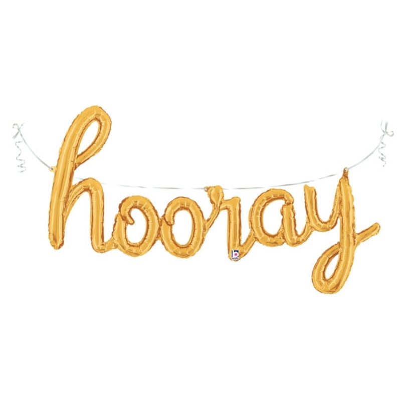 44" Air Filled Only Hooray Script - Gold Foil Balloon