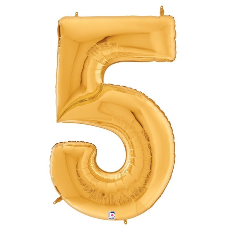 64" Foil Shaped Gigaloon Balloon Packaged Number 5 Gold
