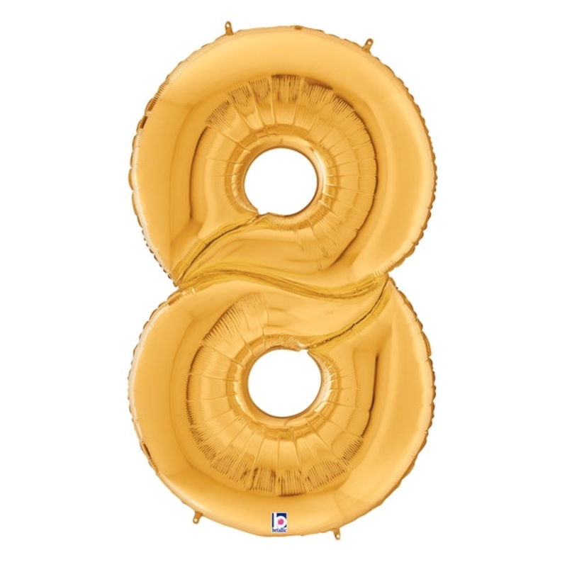 64" Foil Shaped Gigaloon Balloon Packaged Number 8 Gold