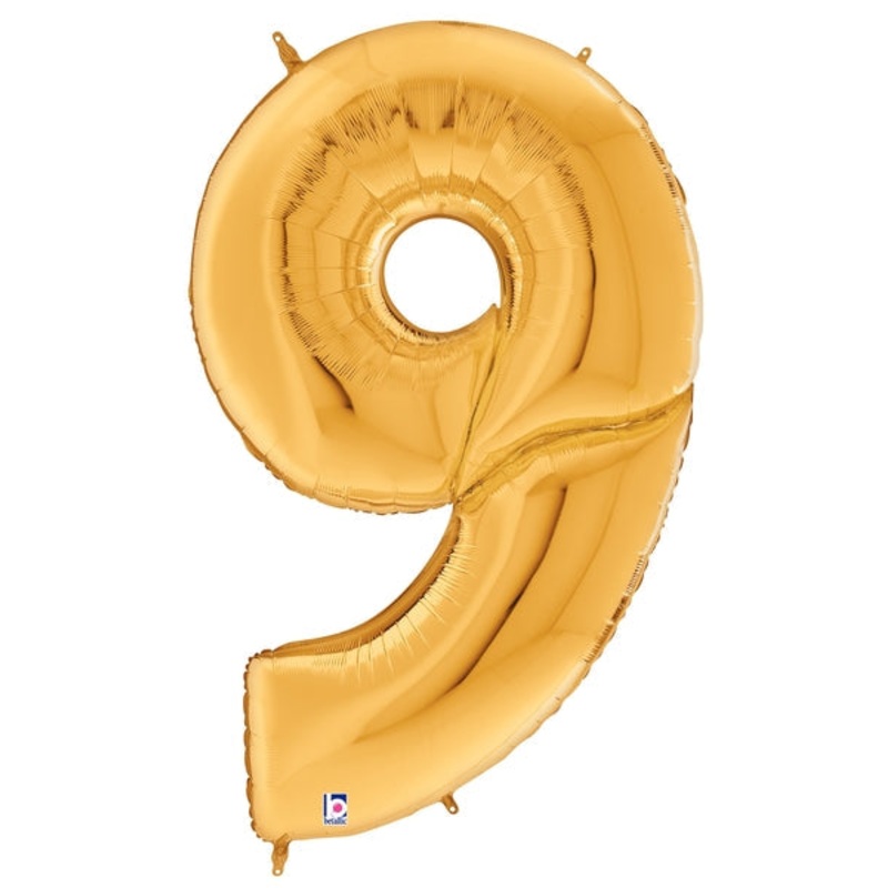 64" Foil Shaped Gigaloon Balloon Packaged Number 9 Gold
