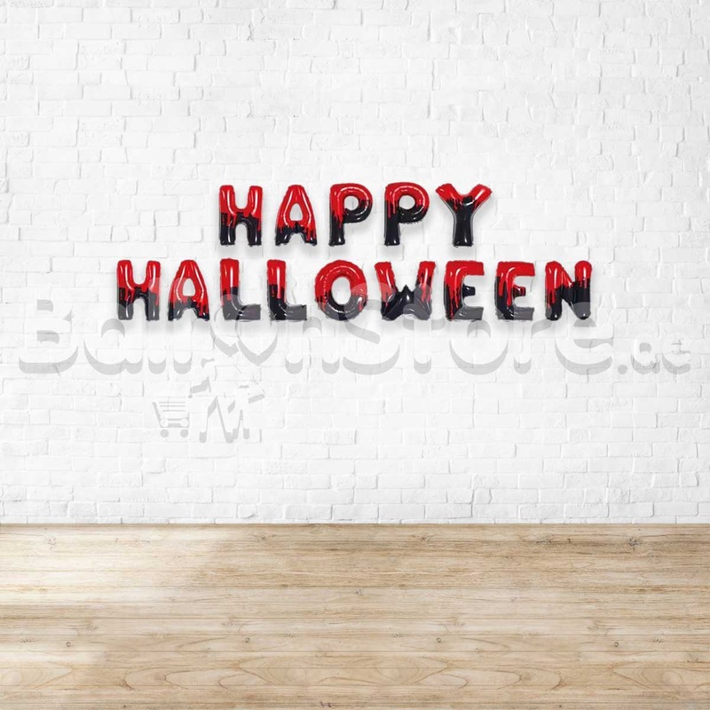 16" Happy Halloween (Red Black)  Alphabet Foil Balloons Banner - AIR-FILLED /NON-FLYING