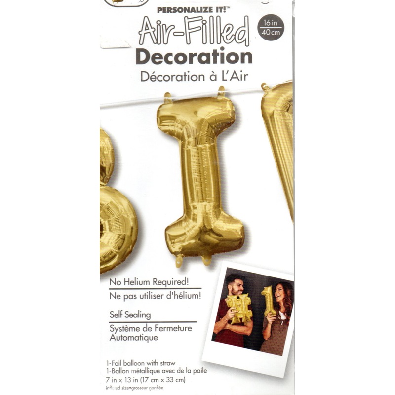 16inch Letter I Gold NON FLYING Air-Filled Only