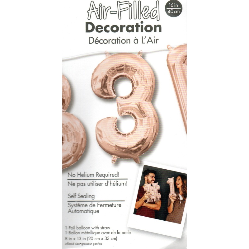 16inch Number 3 Rose Gold -  NON FLYING Air-Filled Only