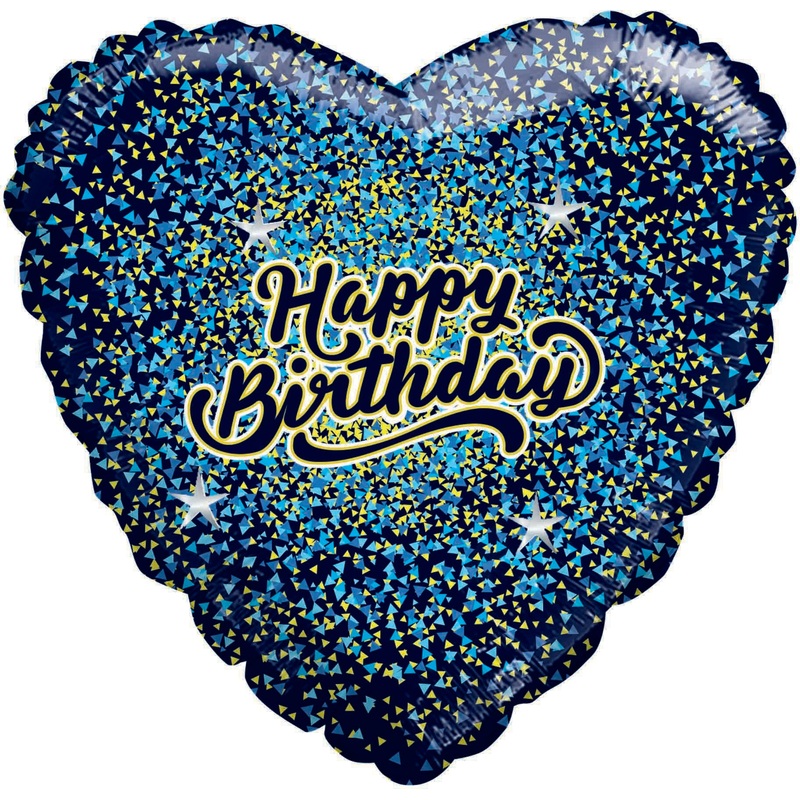 28" Happy Birthday Speckled Black Heart Balloon Blue/Gold
