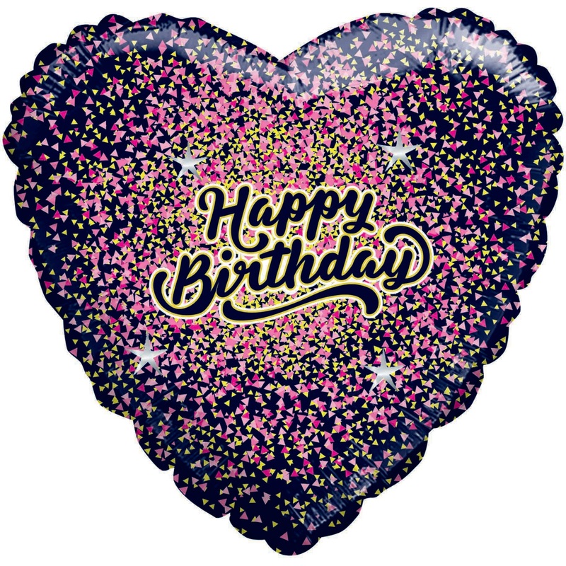 28" Happy Birthday Speckled Black Heart Balloon Gold/Pink