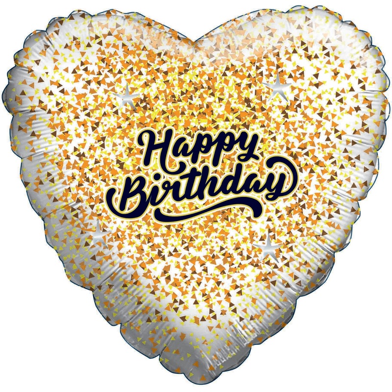 28" Happy Birthday Speckled White Heart Balloon Gold/Rose Gold