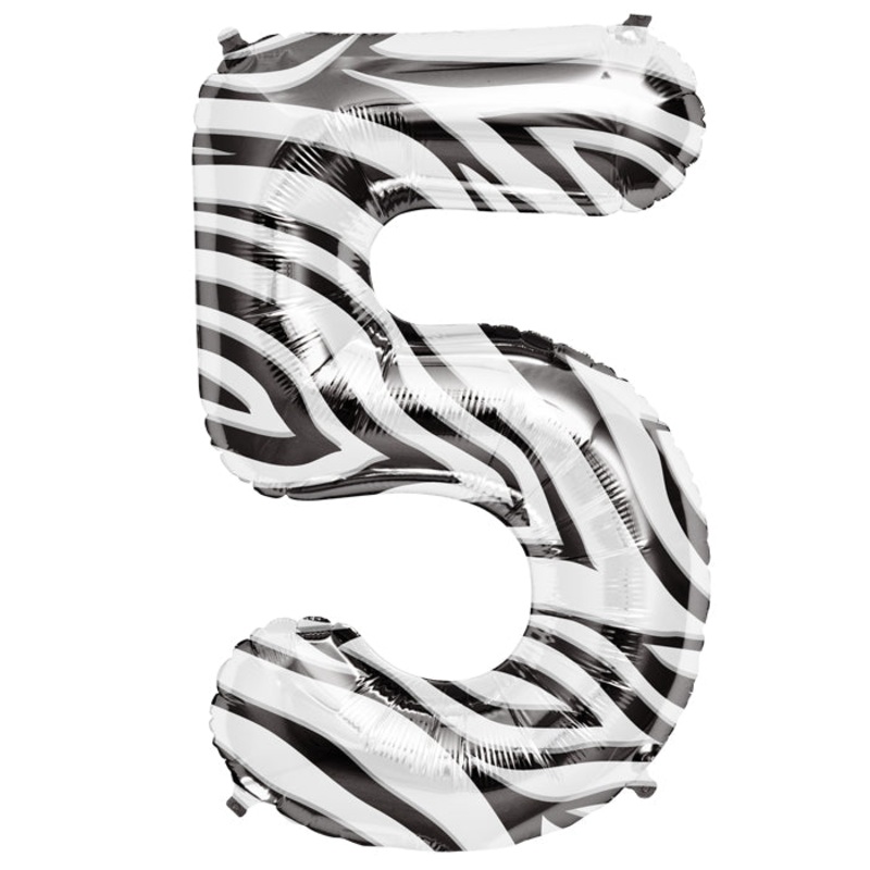 34" Northstar Brand Number 5 - Zebra Packaged Foil Balloon
