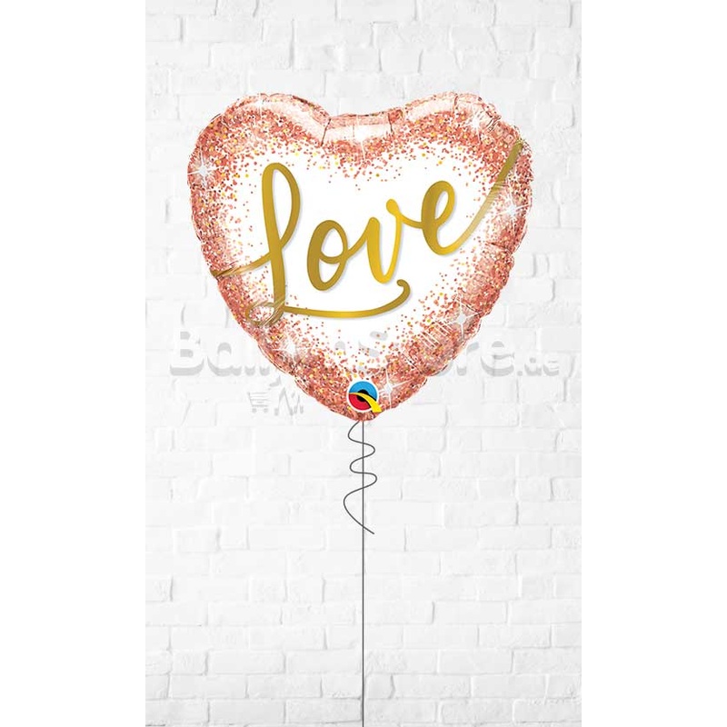 Love Rose Gold Glitter Dots Foil Balloons - Helium Filled
