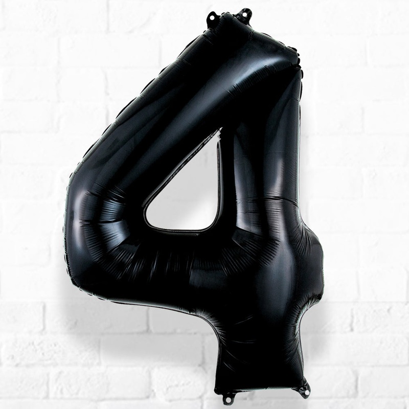 Number Foil Number Four Black Helium Filled