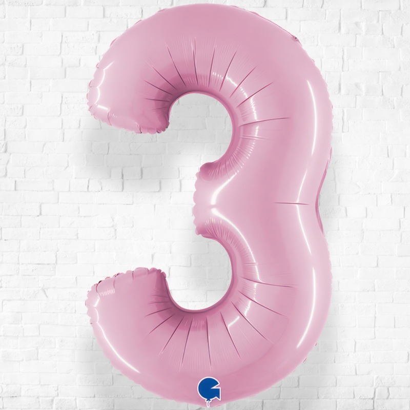 Number Three Pastel Pink  Helium Filled