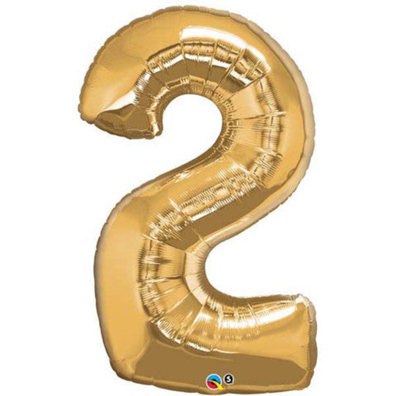 Number Two Metallic Gold Helium Filled