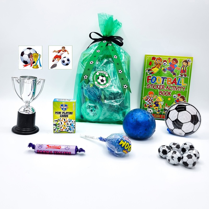 Pre Filled Green Football Party Goody Bags With Toys