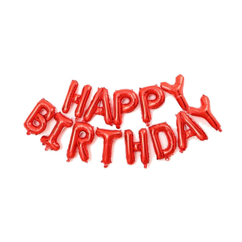 Red Happy Birthday Foil Balloons Banner Air-Filled NO HELIUM / NON-FLYING