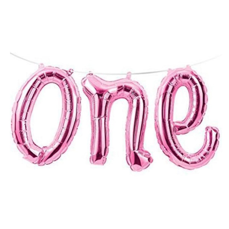 Script ONE PINK Air-Filled Foil Balloon Air-Filled NO HELIUM / NON-FLYING