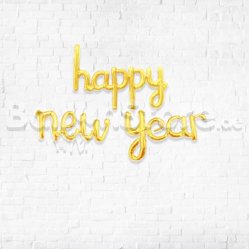 SMALL Script Happy New Year Gold Air-Filled Foil Balloon Banner Air-Filled - NON FLYING
