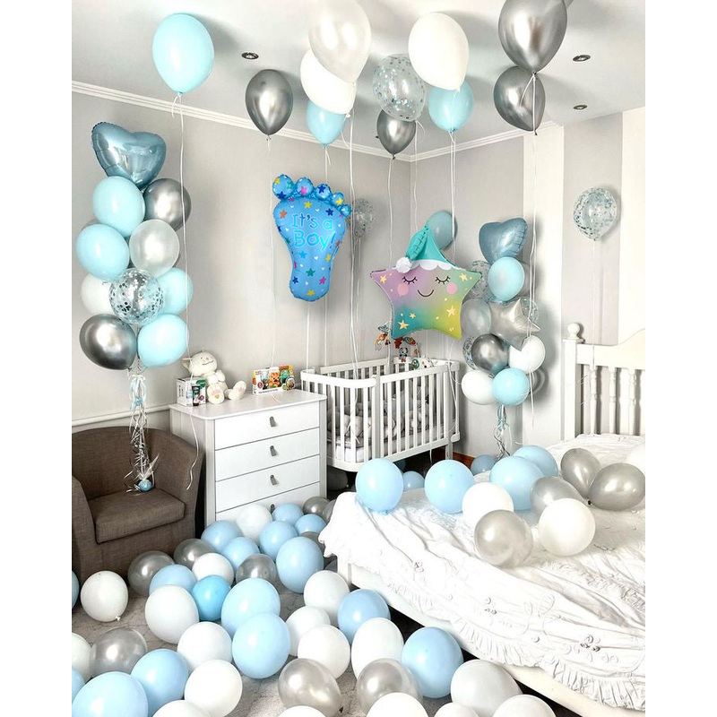 Welcome Baby Boy Chrome Confetti Balloon Package