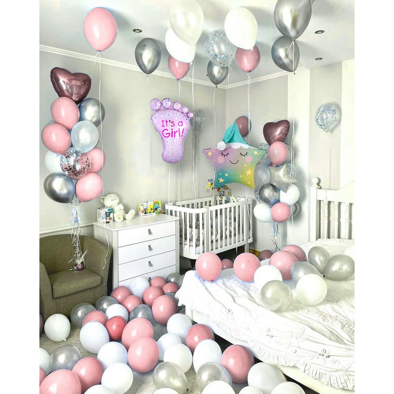 Welcome Baby Girl Chrome Confetti Balloon Package