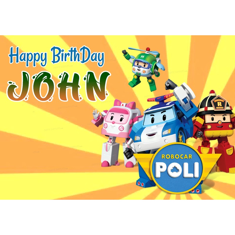 Robo Poli Theme Personalized Backdrop