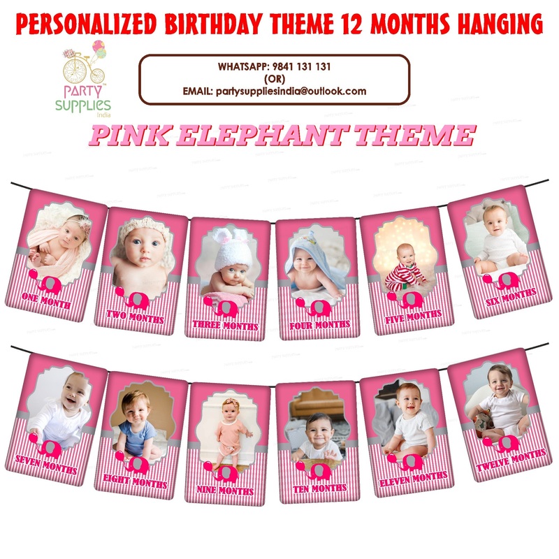 Pink Elephant Theme 12 Months Photo Banner