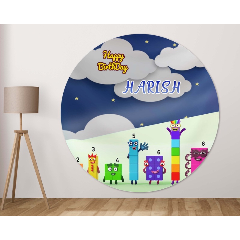 Number Blocks Theme Personalized Round Backdrop