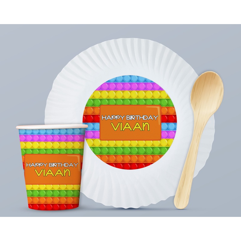 Pop It Theme Party Cups and Plates Combo