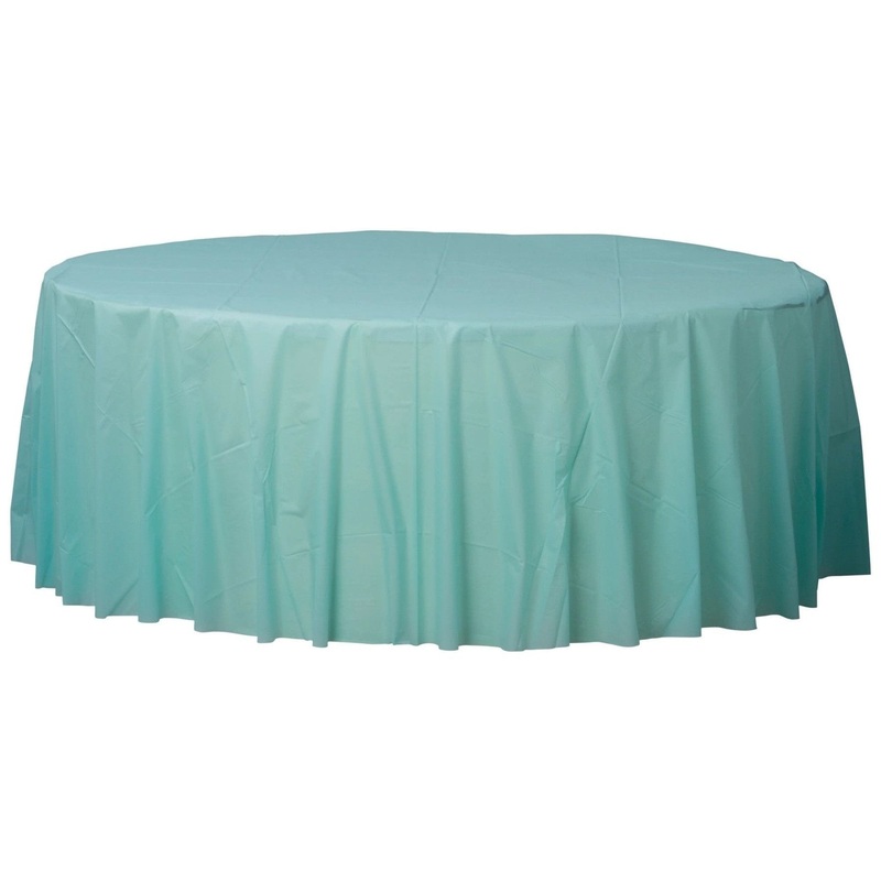84" Round Plastic Table Cover - Robin's-egg Blue