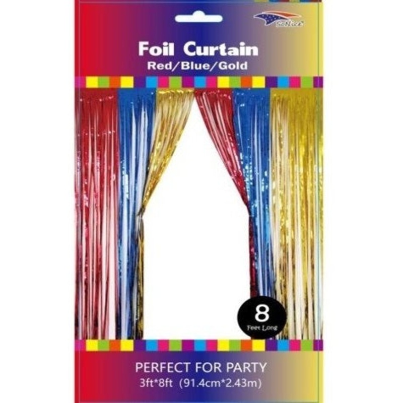 Red/blue/gold Metallic Curtain 3' x 8'