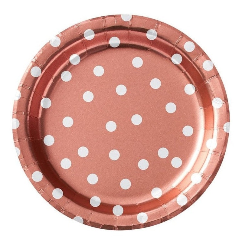 Plates - Round Metallic Confetti Dot, Rose Gold, 6 3/4"