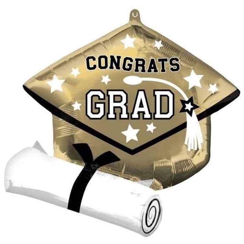Super Shape Foil Balloon - Congrats Grad Gold