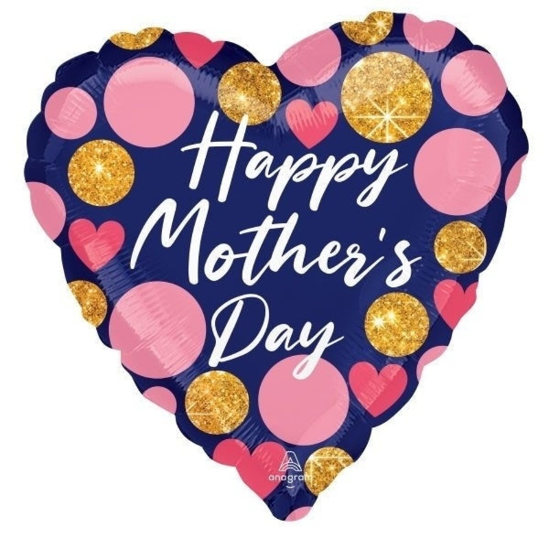 Super Shape Foil Balloon - Mother's Day, Navy & Glitter Heart